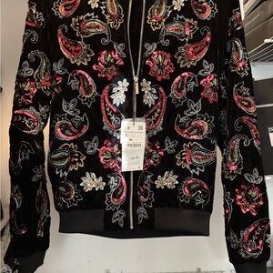 Zara Black Jacket with Red and Green Paisley Embroidery